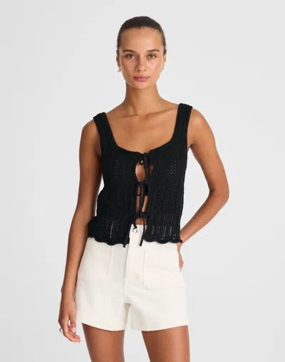 Madewell Pointelle-stitch Tie-front Sweater Tank In Black