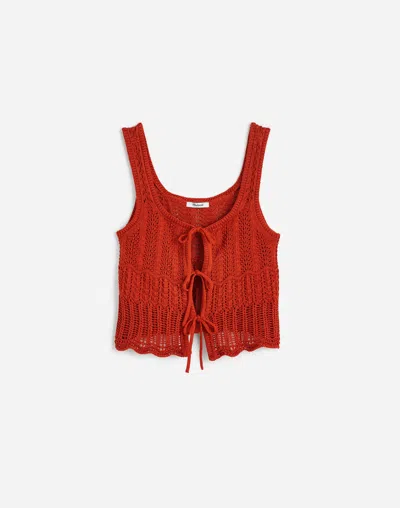 Madewell Pointelle-stitch Tie-front Sweater Tank In Orange