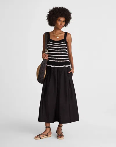 Madewell Poplin Crocheted Knit Midi Dress In Black