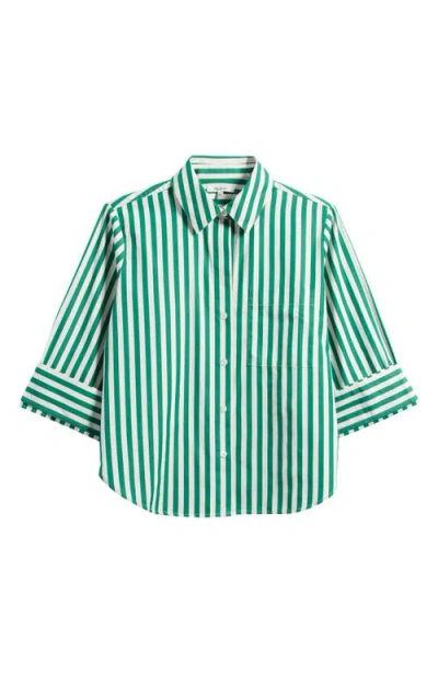 Madewell Poplin Easy Y-neck Button-up Shirt In Verdant Green