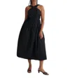 Madewell Halter Tiered Poplin Midi Dress In Black