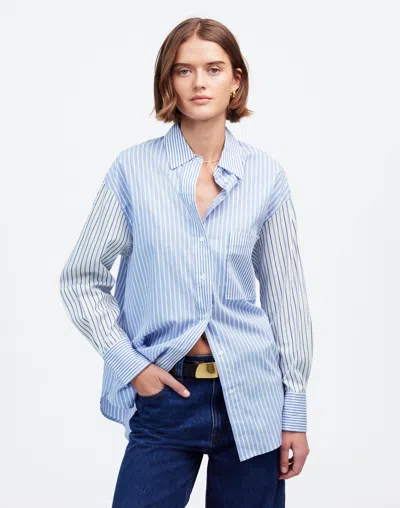 Madewell Poplin Oversized Button-up Shirt In Light Blue And White Stripe
