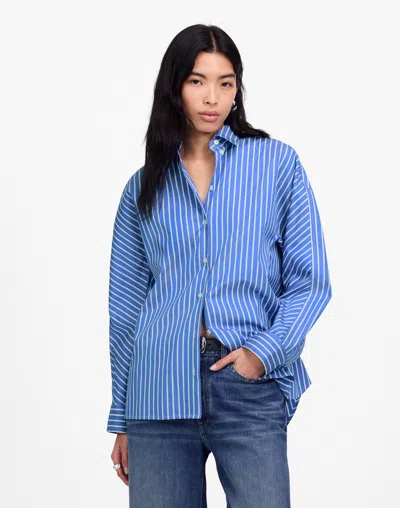 Madewell Poplin Oversized Long Button-up Shirt In Blue