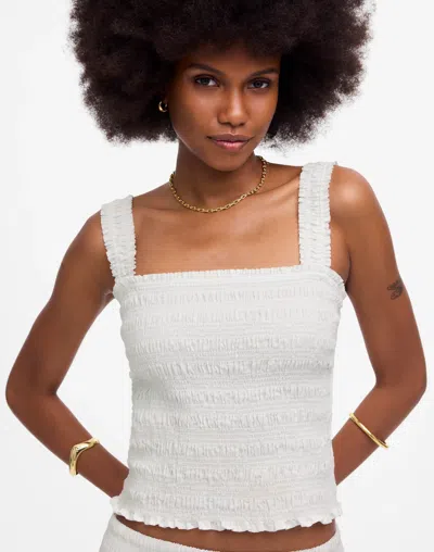 Madewell Poplin Smocked Tank In White