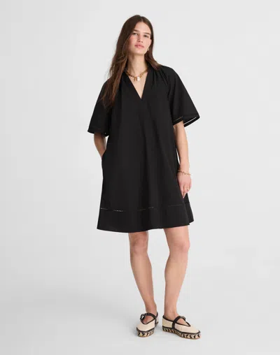 Madewell Poplin Splitneck Mini Shirtdress In Black