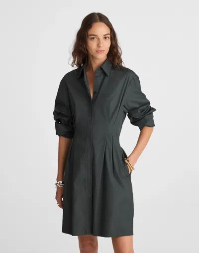 Madewell Poplin Tucked Mini Shirtdress In Blue