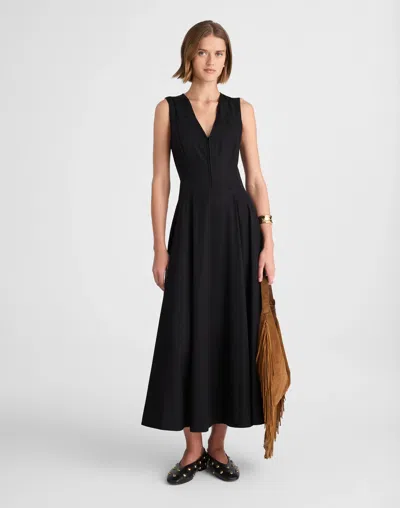 Madewell Poplin V-neck Circle Midi Dress In Black