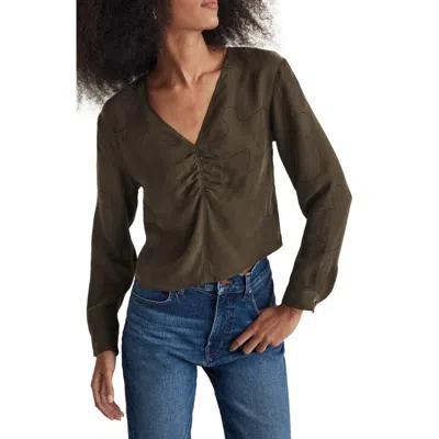 Madewell Print Brushed Ruched Front Top In Expedition Green