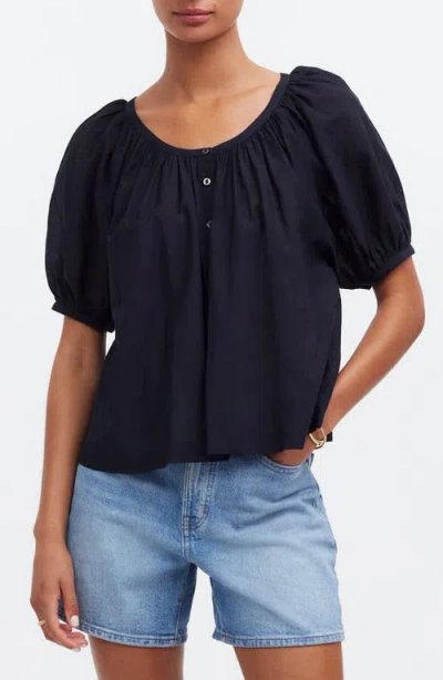 Madewell Puff Sleeve A-line Cotton Blend Voile Top<br /> In True Black