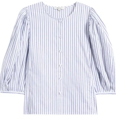 Madewell Puff-sleeve Button-up Top In Dark Blue White Stripe