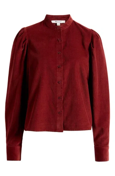Madewell Puff Sleeve Corduroy Button-up Shirt In Red