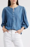 Madewell Puff Sleeve Denim Button-up Top