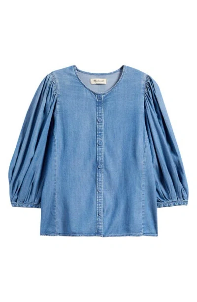 Madewell Puff Sleeve Denim Button-up Top In Kennebec Wash