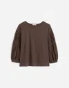 Madewell Puff-sleeve Drop-shoulder Knit Top In Dark Surplus