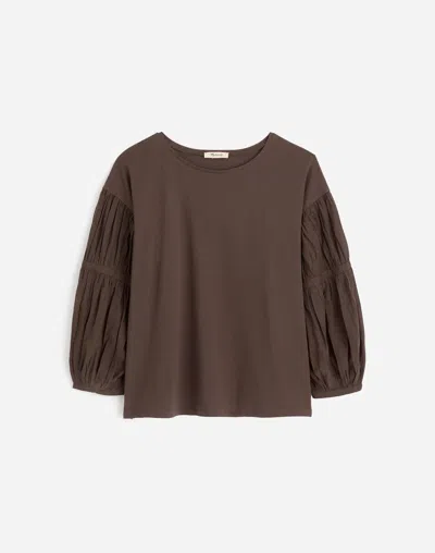 Madewell Puff-sleeve Drop-shoulder Knit Top In Dark Surplus