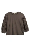 Madewell Puff-sleeve Drop-shoulder Knit Top In Dark Surplus