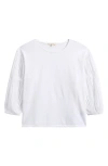 Madewell Puff Sleeve Drop Shoulder Knit Top In White