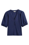 Madewell Puff-sleeve Henley Knit Top In Blue