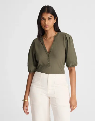 Madewell Puff-sleeve Henley Knit Top In Nude