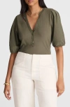 Madewell Puff-sleeve Henley Knit Top In Nude