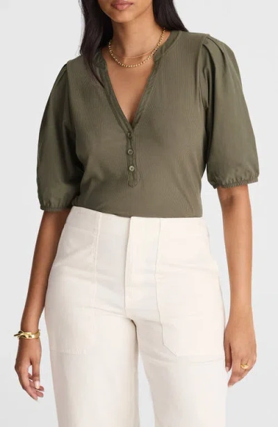 MADEWELL MADEWELL PUFF-SLEEVE HENLEY KNIT TOP