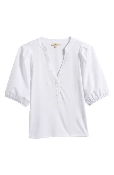 Madewell Puff-sleeve Henley Knit Top In White