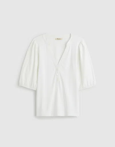 Madewell Puff-sleeve Henley Knit Top In White