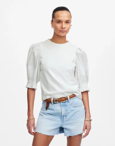 Madewell Puff-sleeve Knit Top In Gray