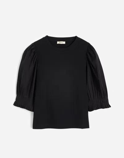 Madewell Puff-sleeve Knit Top In Gold