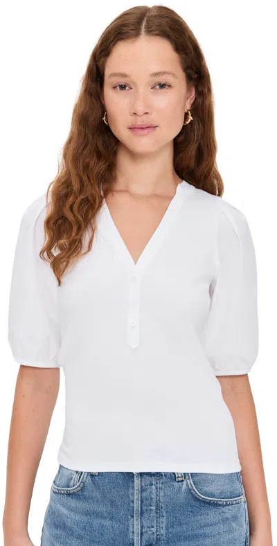 Madewell Puff-sleeve Henley Knit Top In White