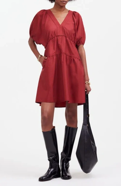 Madewell Puff Sleeve Poplin Minidress In Claret