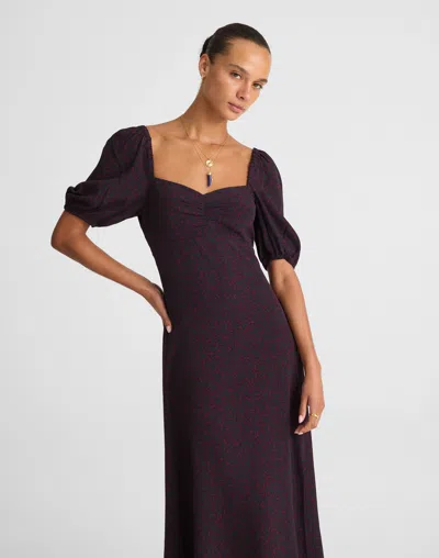 Madewell Puff-sleeve Sweetheart Midi Dress In Purple