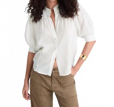 Madewell Puff-sleeve Band-collar Shirt In White