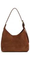 Madewell The Sculptural Buckle Suede Shoulder Bag In Soft Mahogany