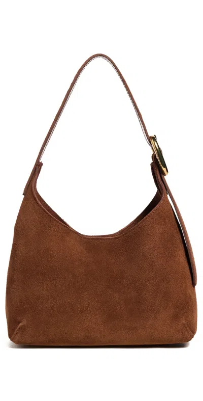 Madewell The Sculptural Buckle Suede Shoulder Bag In Soft Mahogany