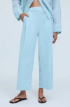 Madewell Pull-on Crop Straight Leg Linen Pants In Blue Heron