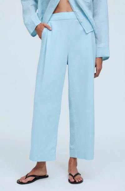 Madewell Pull-on Crop Straight Leg Linen Pants In Blue Heron