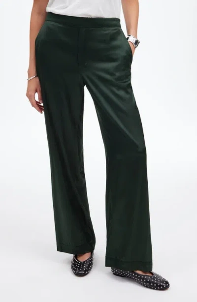 Madewell Pull-on Straight Stretch Satin Pants In Luxury Forest