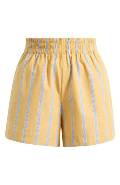 Madewell Terry Full Elastic Pull On Shorts Yellow And Blue Stripe