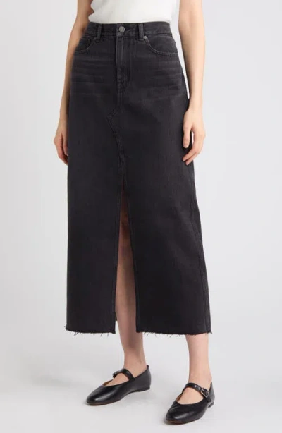 Madewell Raw Hem Mid Rise Denim Midi Skirt In Heppner Wash