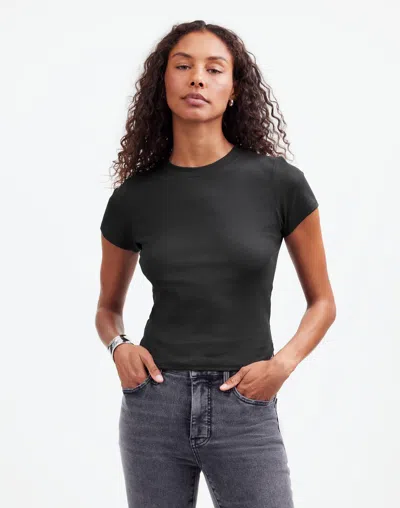 Madewell (re)generative Cotton Ribbed Crewneck Tee In Jet Black
