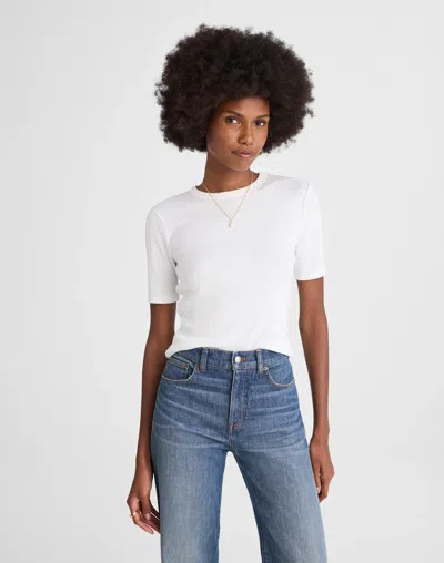 Madewell (re)generative Cotton Ribbed Elbow-sleeve Tee In White