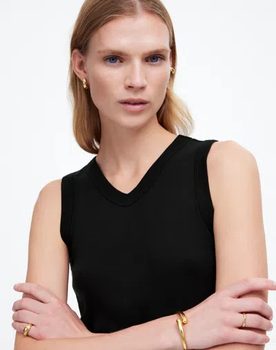 Madewell (re)generative Cotton Ribbed High V-neck Tank In Jet Black