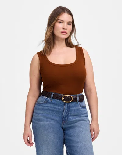 Madewell (re)generative Cotton Ribbed Scoopneck Tank In Brown