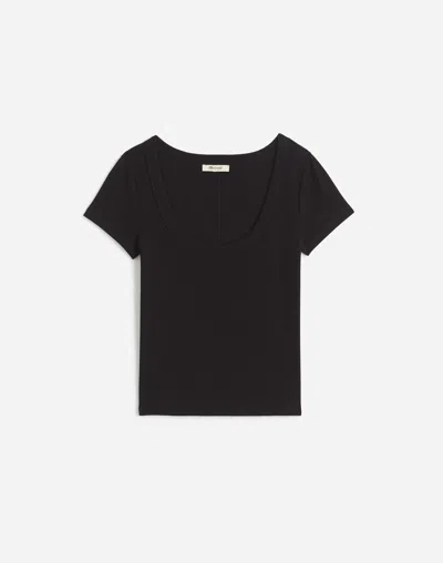 Madewell (re)generative Cotton Ribbed Scoopneck Tee In Jet Black