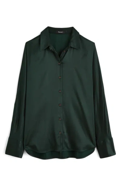 Madewell Relaxed Dolman Satin Button-up Shirt In Luxury Forest