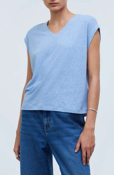 Madewell Relaxed Linen Blend V-neck T-shirt In Craft Blue