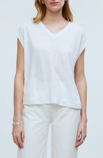 Madewell Relaxed Linen Blend V-neck T-shirt In Eyelet White