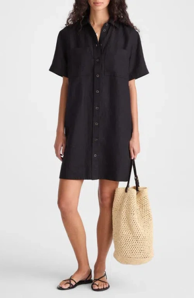 Madewell Relaxed Linen Mini Shirtdress In Black