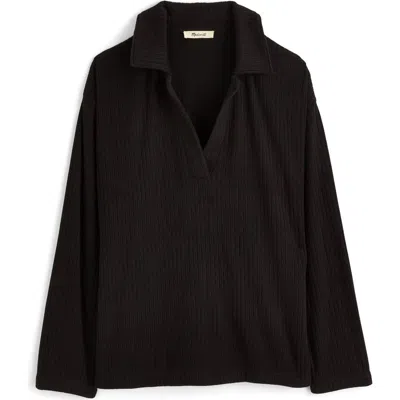 Madewell Relaxed Long Sleeve Polo Top In Jet Black